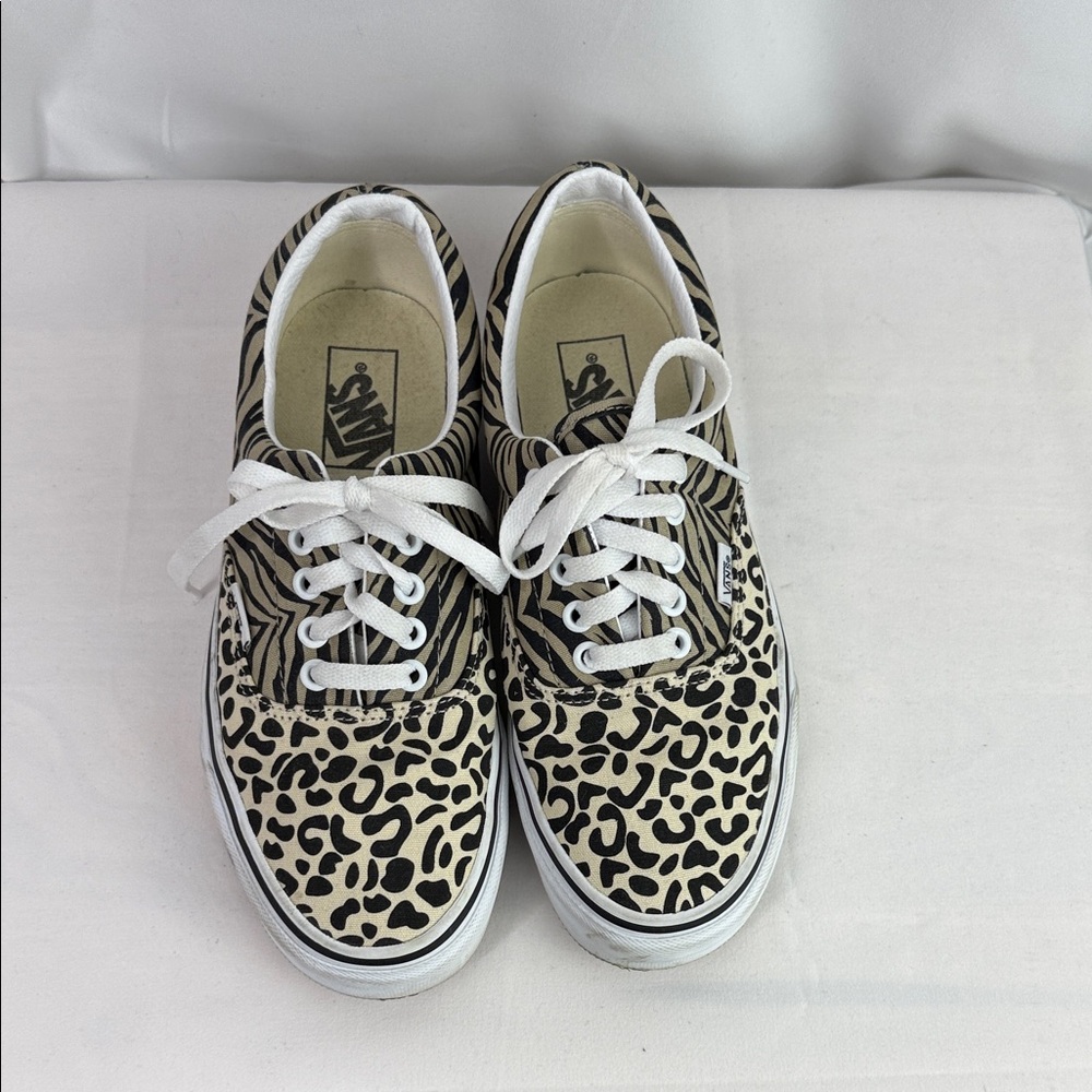 Vans Mixed Animal Print Low-Top Sneakers in Black and Cream